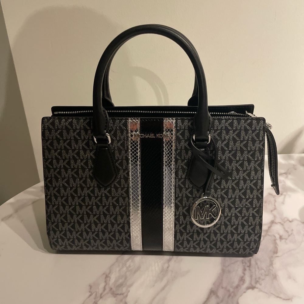 Michael Kors Black and Silver Satchel Bag